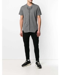 T-shirt à col en v imprimé gris Frankie Morello