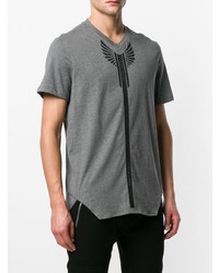 T-shirt à col en v imprimé gris Frankie Morello