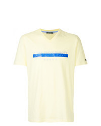 T-shirt à col en v imprimé jaune