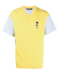 T-shirt à col en v imprimé jaune Palm Angels
