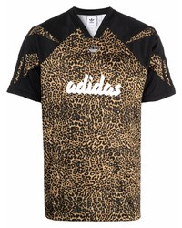 T-shirt à col en v imprimé léopard marron adidas