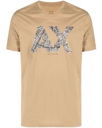 T-shirt à col en v imprimé marron clair Armani Exchange