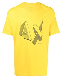 T-shirt à col en v imprimé moutarde Armani Exchange