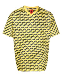 T-shirt à col en v imprimé moutarde Ferrari