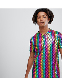 T-shirt à col en v imprimé multicolore