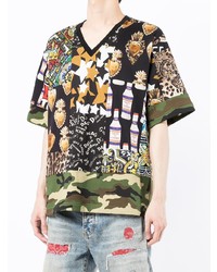 T-shirt à col en v imprimé multicolore Dolce & Gabbana