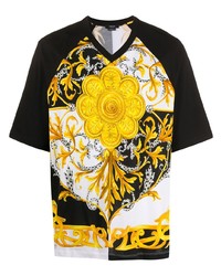 T-shirt à col en v imprimé multicolore Versace