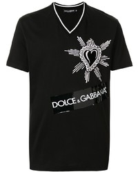 T-shirt à col en v imprimé noir et blanc Dolce & Gabbana