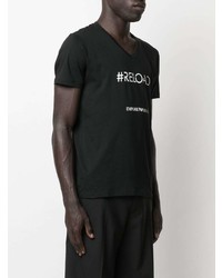 T-shirt à col en v imprimé noir et blanc Emporio Armani