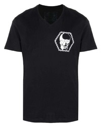 T-shirt à col en v imprimé noir et blanc Philipp Plein