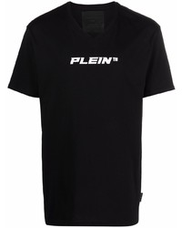 T-shirt à col en v imprimé noir et blanc Philipp Plein