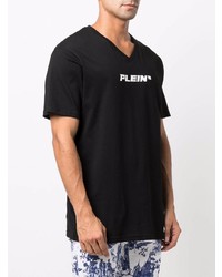 T-shirt à col en v imprimé noir et blanc Philipp Plein