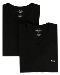 T-shirt à col en v imprimé noir Armani Exchange