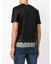 T-shirt à col en v imprimé noir Emporio Armani