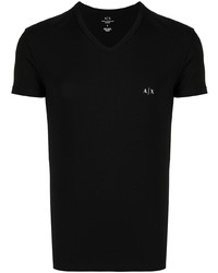 T-shirt à col en v imprimé noir Armani Exchange