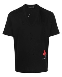 T-shirt à col en v imprimé noir DSQUARED2