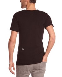 T-shirt à col en v imprimé noir Eleven Paris