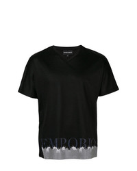 T-shirt à col en v imprimé noir Emporio Armani