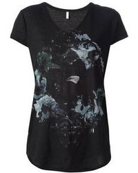 T-shirt à col en v imprimé noir Faith Connexion