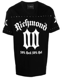 T-shirt à col en v imprimé noir John Richmond