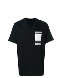 T-shirt à col en v imprimé noir Neil Barrett