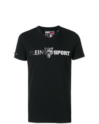 T-shirt à col en v imprimé noir Plein Sport