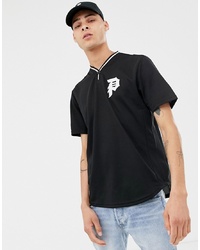 T-shirt à col en v imprimé noir Primitive