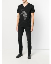 T-shirt à col en v imprimé noir Pierre Balmain