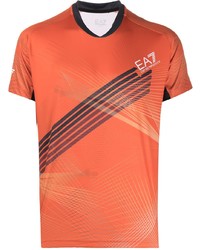 T-shirt à col en v imprimé orange