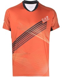T-shirt à col en v imprimé orange Ea7 Emporio Armani