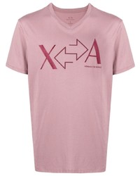 T-shirt à col en v imprimé rose Armani Exchange