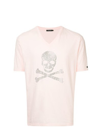 T-shirt à col en v imprimé rose Loveless