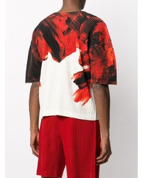 T-shirt à col en v imprimé rouge Homme Plissé Issey Miyake