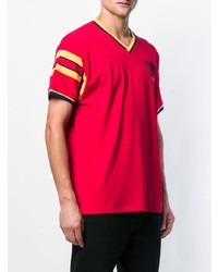T-shirt à col en v imprimé rouge Gucci
