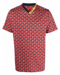 T-shirt à col en v imprimé rouge Ferrari