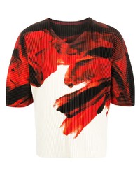 T-shirt à col en v imprimé rouge Homme Plissé Issey Miyake