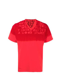 T-shirt à col en v imprimé rouge Maison Margiela