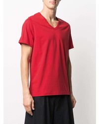 T-shirt à col en v imprimé rouge Maison Margiela