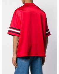 T-shirt à col en v imprimé rouge Versace