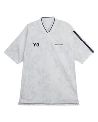 T-shirt à col en v imprimé tie-dye blanc