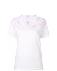 T-shirt à col en v imprimé tie-dye blanc