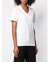 T-shirt à col en v imprimé tie-dye blanc MM6 MAISON MARGIELA