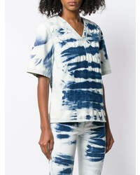 T-shirt à col en v imprimé tie-dye bleu Stella McCartney