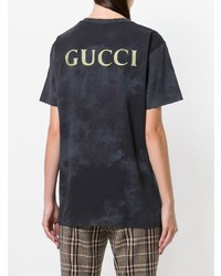 T-shirt à col en v imprimé tie-dye gris foncé Gucci