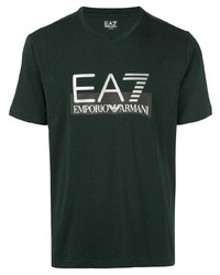 T-shirt à col en v imprimé vert foncé Ea7 Emporio Armani