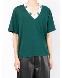 T-shirt à col en v imprimé vert foncé Dolce & Gabbana