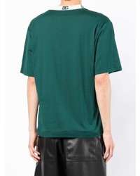 T-shirt à col en v imprimé vert foncé Dolce & Gabbana