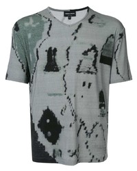 T-shirt à col en v imprimé vert menthe Giorgio Armani