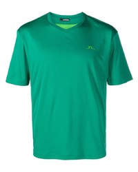 T-shirt à col en v imprimé vert