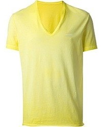 T-shirt à col en v jaune DSquared